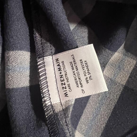 Mizzen Main Shirt Mens XL Trim Fit Blue Gray Plaid Button Down Stretch Made USA - Picture 5 of 9